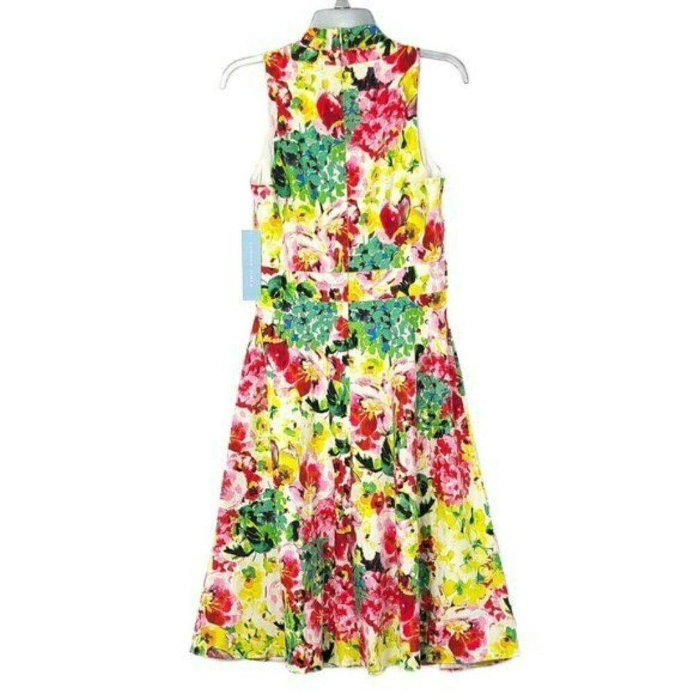 New!  London Times Women's Cotton Blend Floral Belted Fit & Flare Midi Dress - Picture 6 of 8